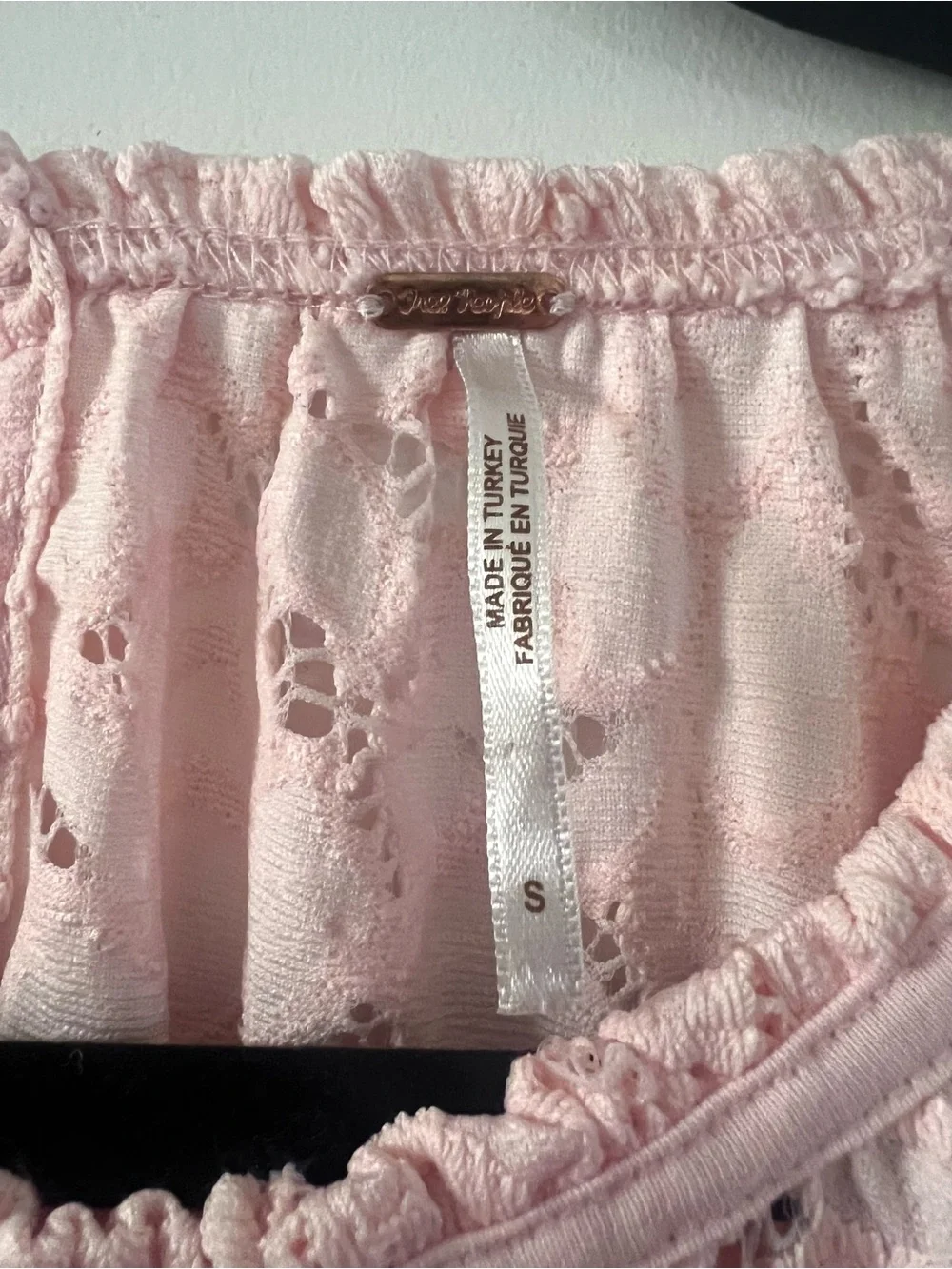 NWOT Free People Olivia Lace Balloon Sleeve Blouse Top in Pink